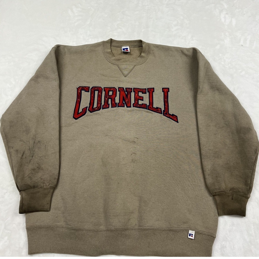 Russell Athletic Sweatshirt Mens XL Tan Cornell University Distressed Vintage